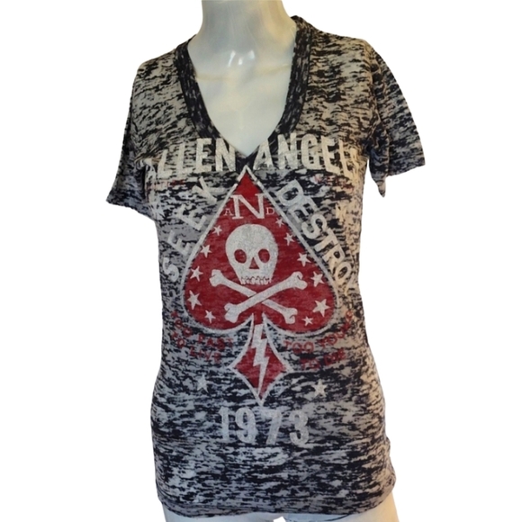 Buckle Tee Women's S Gray White Red Short Sleeve Graphic Tie Dye Fallen Angel - Picture 1 of 8